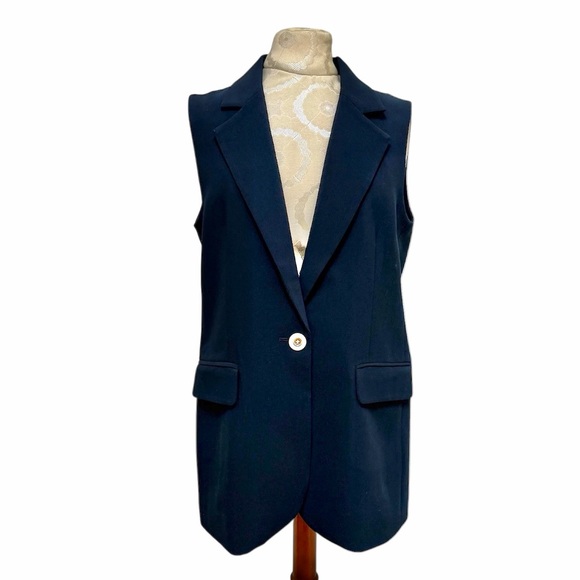 Joie Navy Blue Tailored Vest Sleeveless Blazer Longline Notched Lapel Size 8 NWT - Picture 3 of 13